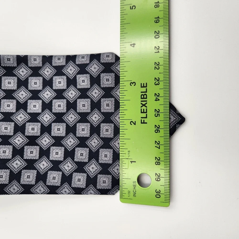 Rene Chagal Neck Tie Pointed Men's One Size Black White Printed 100% Silk Formal